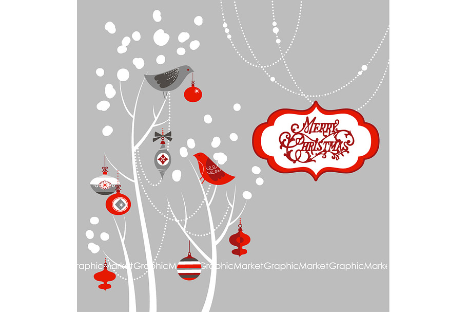 Christmas Clip Art, birds, tree in Illustrations - product preview 8