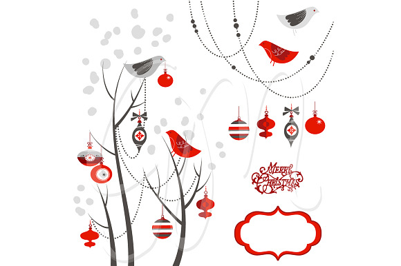 Christmas Clip Art, birds, tree in Illustrations - product preview 1