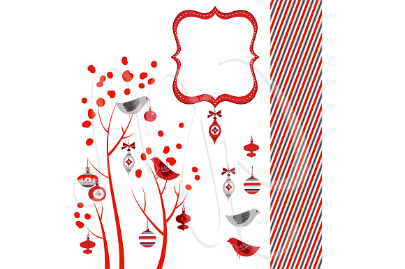 Christmas Clip Art, birds, tree in Illustrations - product preview 3