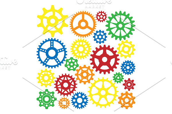 Gear icons silhouette isolated engine wheel equipment machinery element vector illustration.