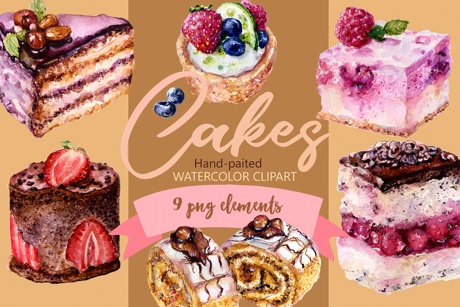 Watercolor Cakes Clipart