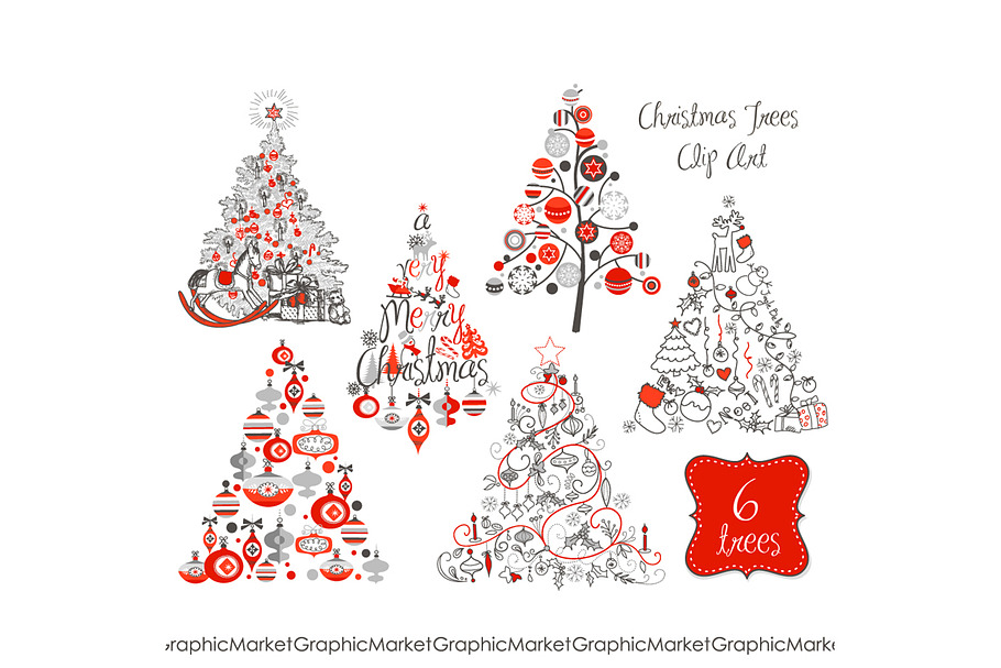 Christmas Tree Retro Clip Art in Illustrations - product preview 8