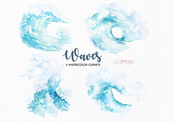 Wave clipart. Watercolor clipart in Illustrations - product preview 1