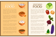 Vegetarian Food Posters Set Vector Illustration