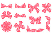 Set of pink satin gift bows and ribbons