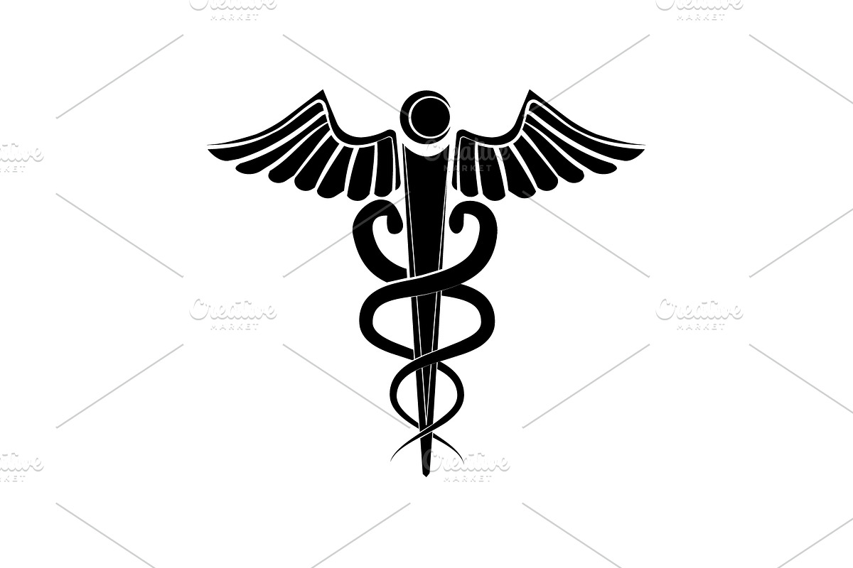 Caduceus icon vector black on white  in Graphics - product preview 8