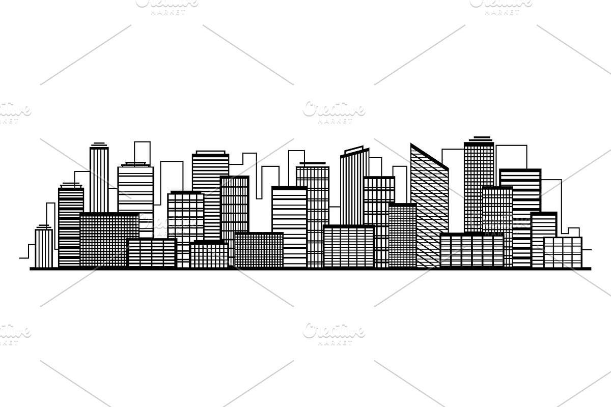 Vector city silhouette icon with windows. Vector Illustration in Illustrations - product preview 8