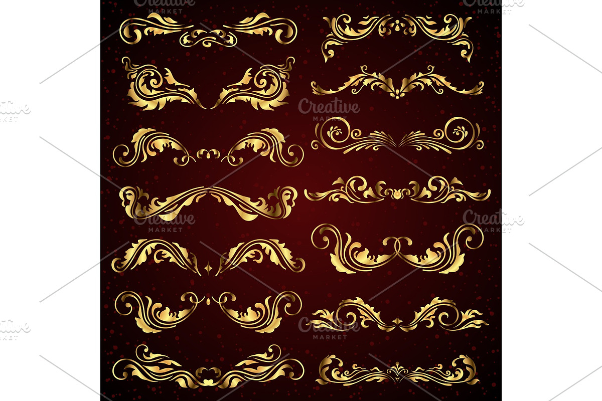 Vector set of calligraphic elements for design and page decoration in gold in Illustrations - product preview 8