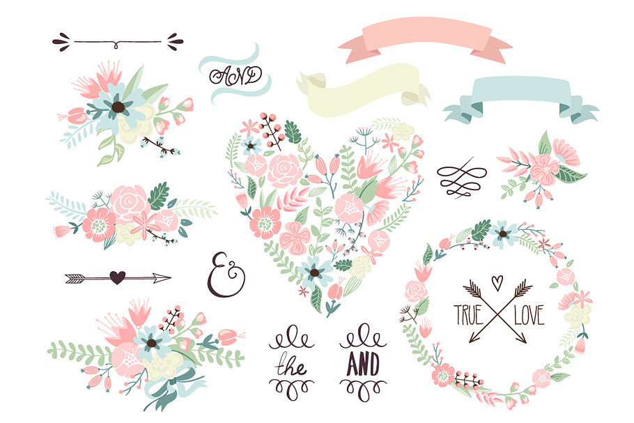 Wedding Floral clipart, Wreath heart in Illustrations - product preview 8