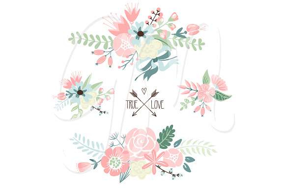 Wedding Floral clipart, Wreath heart in Illustrations - product preview 1