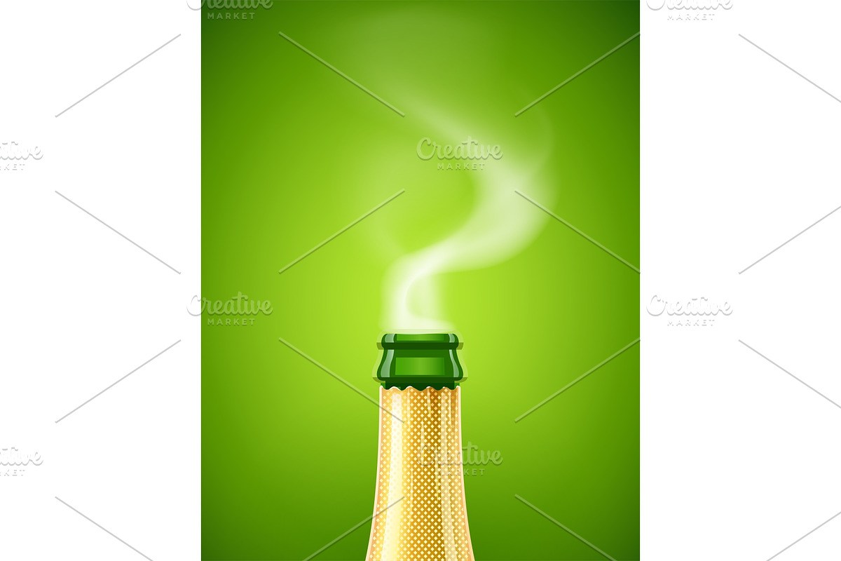 Champagne. Wine bottle with smoke. in Illustrations - product preview 8