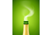 Champagne. Wine bottle with smoke.