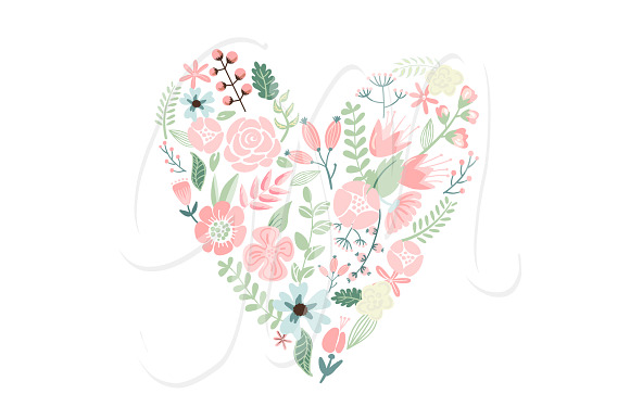 Wedding Floral clipart, Wreath heart in Illustrations - product preview 4