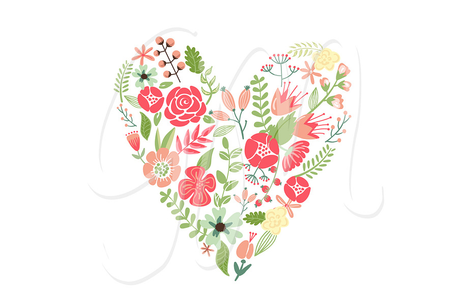 Wedding Floral clipart, Wreath heart in Illustrations - product preview 8
