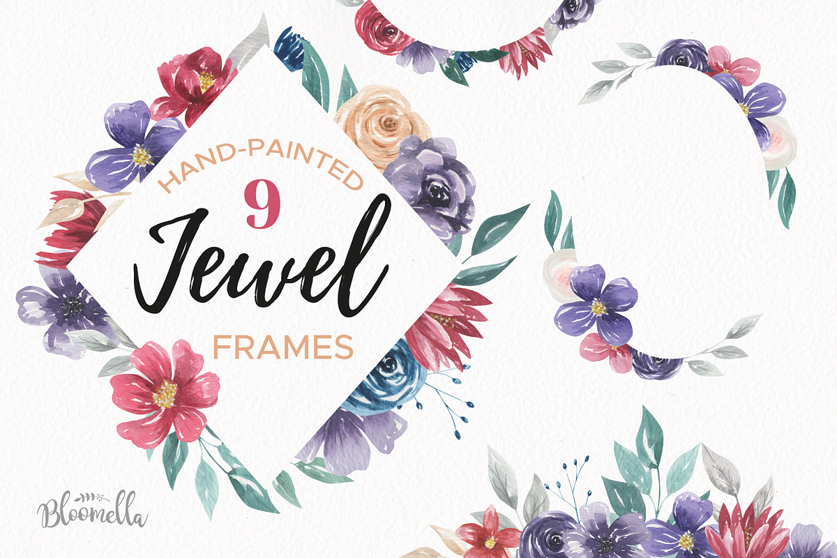 Jewel Watercolor Frames & Borders in Illustrations - product preview 8