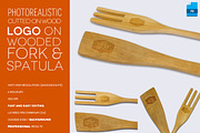 Logo on wooden fork & spatula mockup