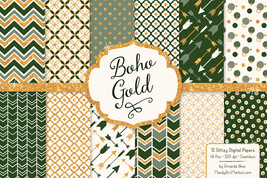 Forest Green Glitter Digital Papers in Patterns - product preview 8
