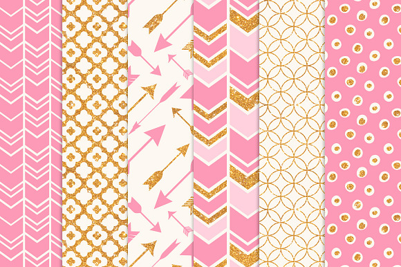 Pink Glitter Bohemian Digital Papers in Patterns - product preview 2