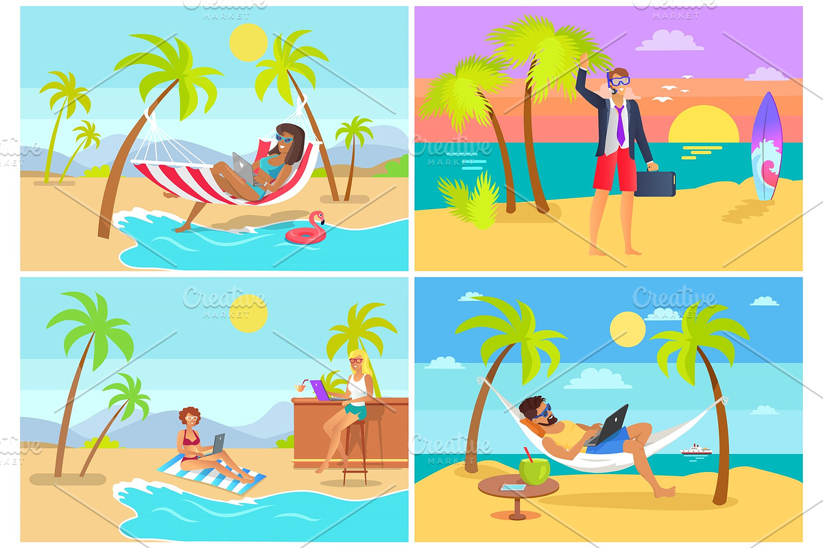 Freelancers Collection Seaside Vector Illustration in Illustrations - product preview 8