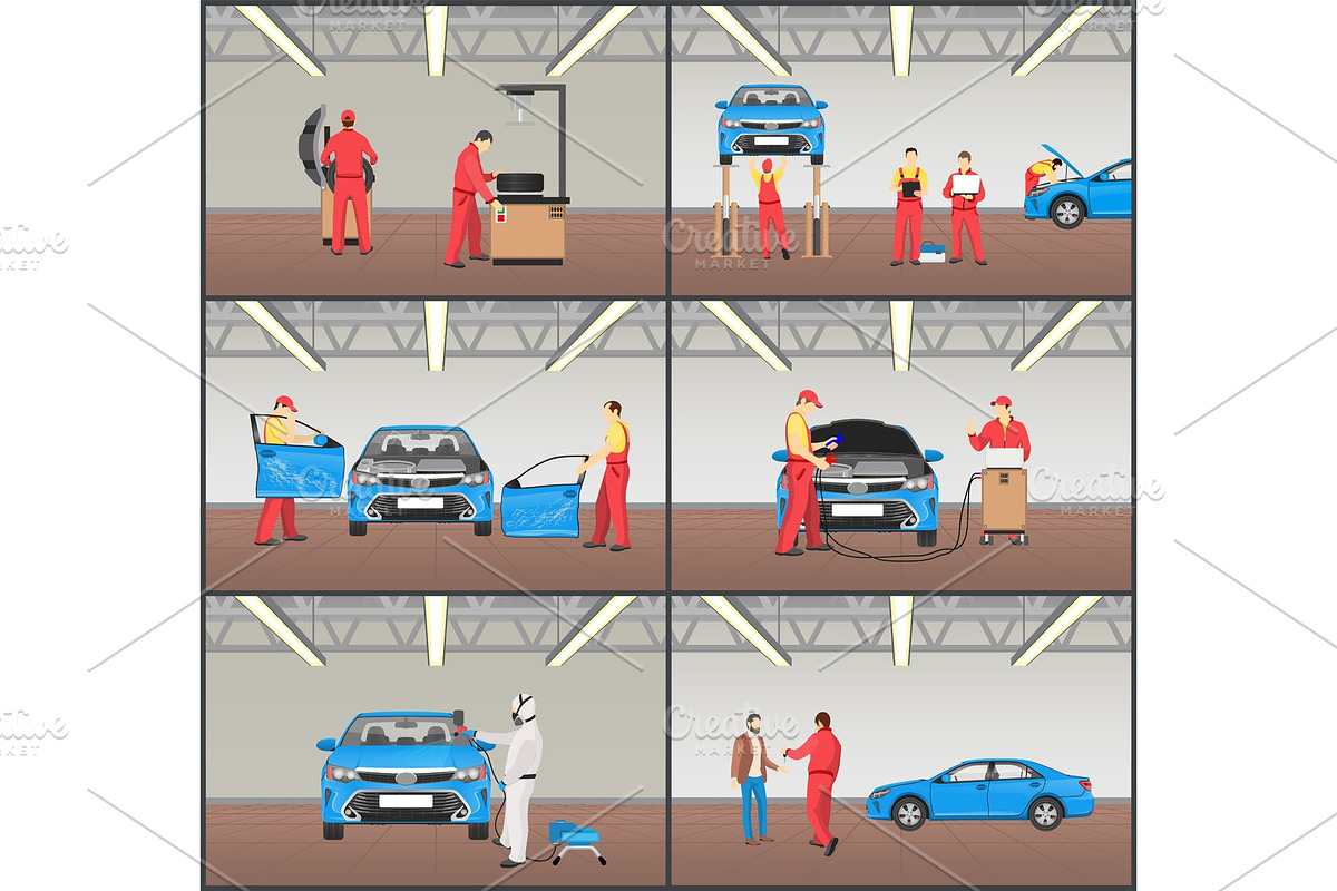 Car Maintenance Stages Set Vector Illustration in Illustrations - product preview 8