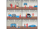 Car Maintenance Stages Set Vector Illustration