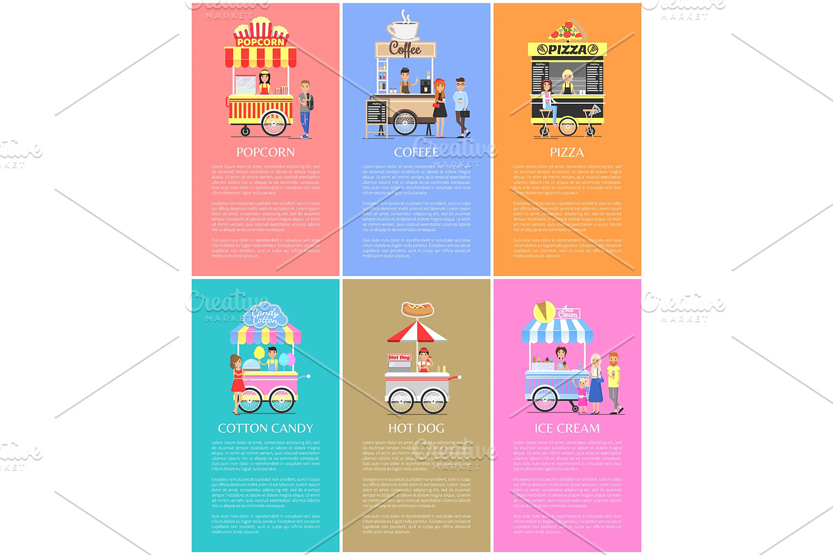 Popcorn Coffee Pizza Candy Cotton and Ice Cream in Illustrations - product preview 8