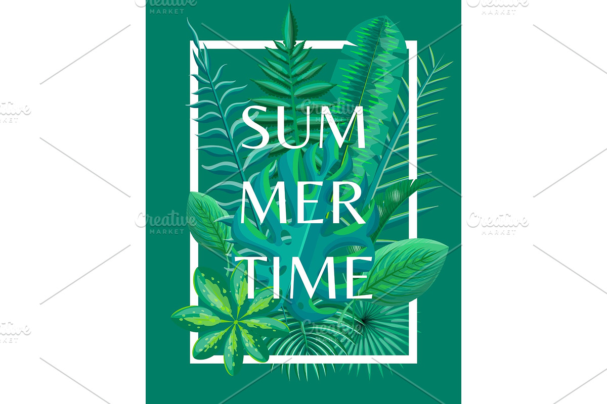Summertime Background Tropical Green Plants Vector in Illustrations - product preview 8