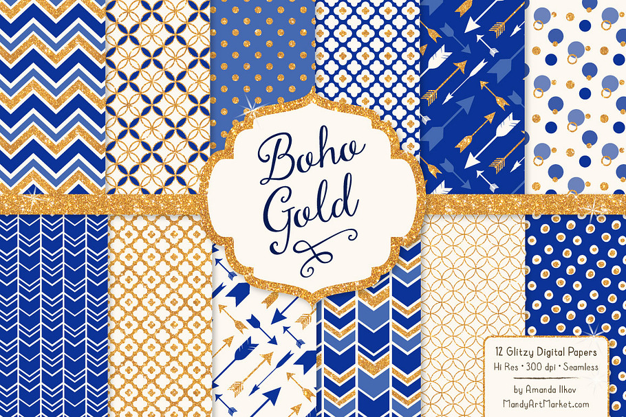 Royal Blue & Gold Glitter Patterns
