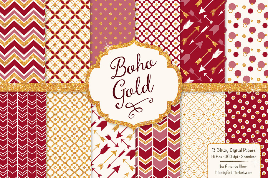 Ruby Red & Gold Glitter Patterns