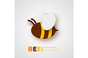 Paper cut style bee. Element for beekeeping and honey product design. White background, vector illustration.