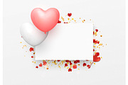 Balloon Hearts design white frame. Happy Valentines Day