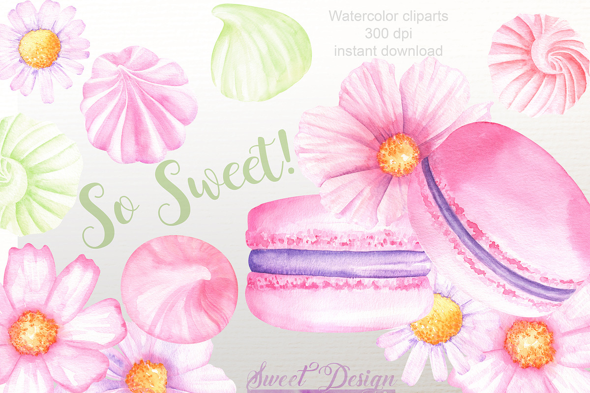 Watercolor Macaron cliparts in Illustrations - product preview 8