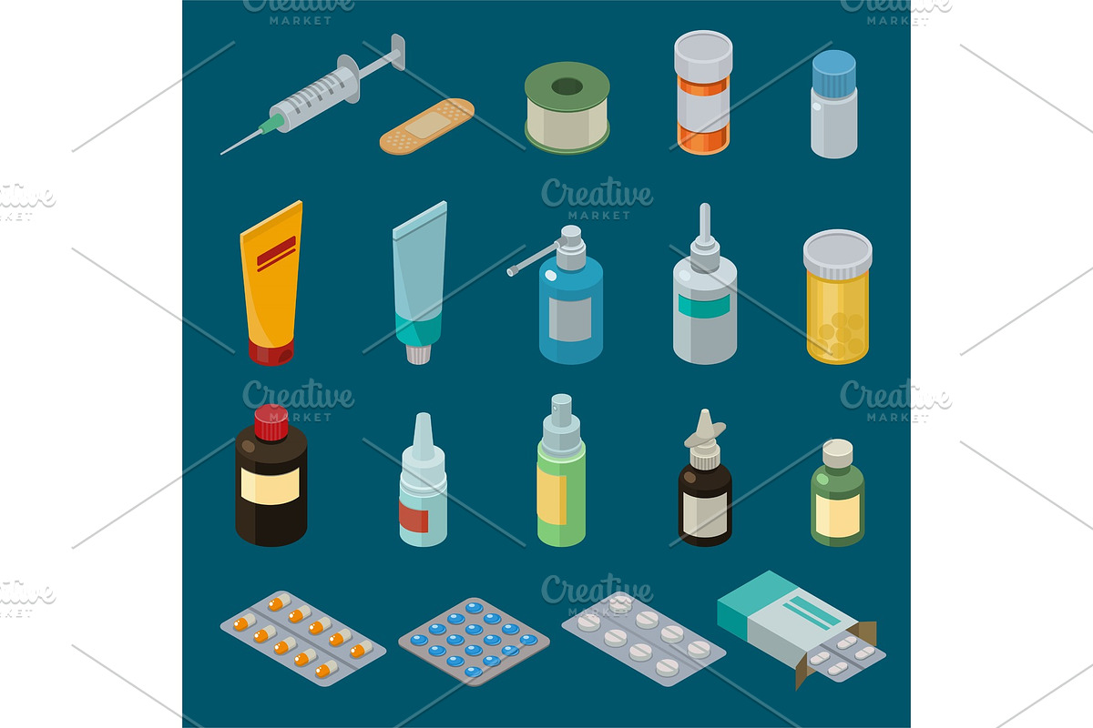 Pharmacy vector medicine drugs or pills in container or mockup bottle illustration medication or pharmaceutics set of medical treatment or healthcare isolated on background in Objects - product preview 8