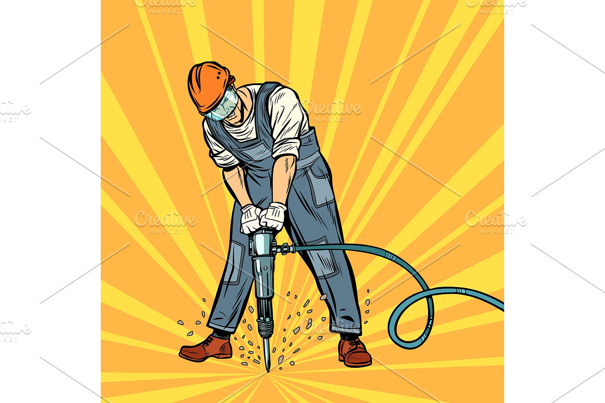 road worker jackhammer in Illustrations - product preview 8
