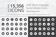 240 Round B/W Social Media Icons