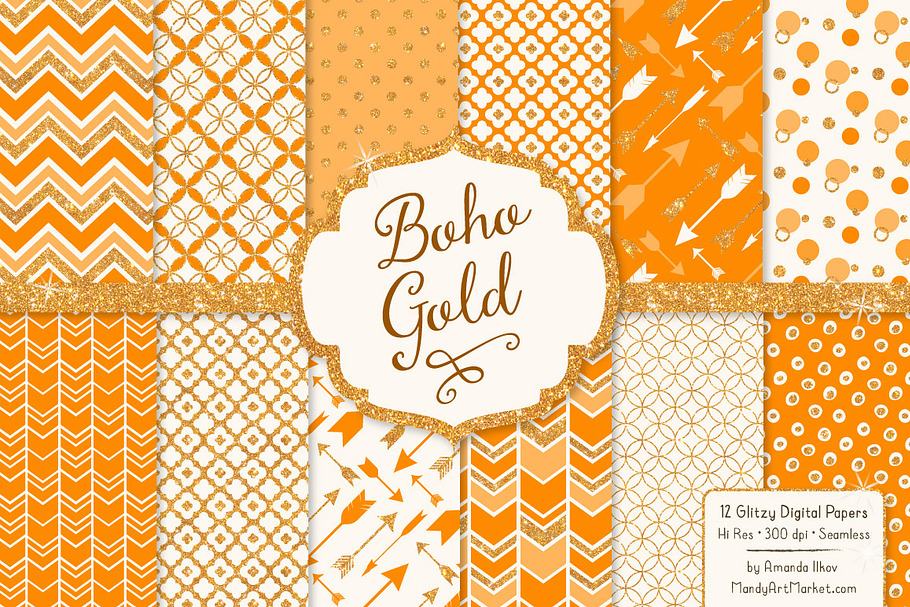 Tangerine Glitter Boho Patterns