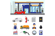 Gas station vector gasoline fuel or petrol and diesel for fueling cars illustration set of transportation refuel icons isolated on white background