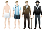 Man in costumes vector isolated set