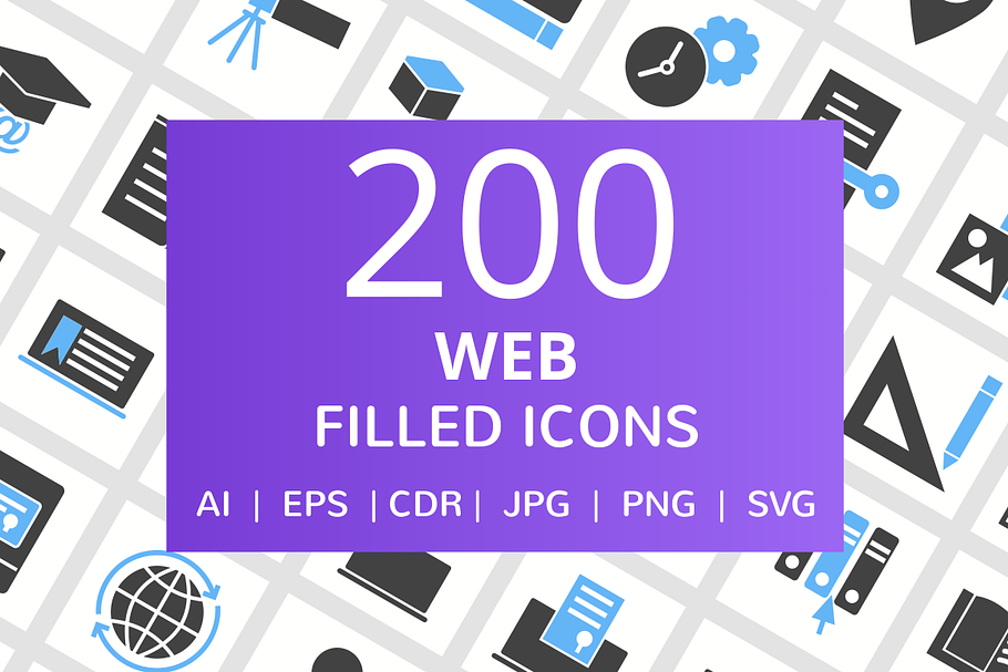 200 Web Filled Blue & Black Icons