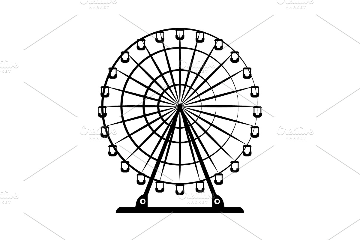 Ferris wheel vector black on white  in Black And White Icons - product preview 8