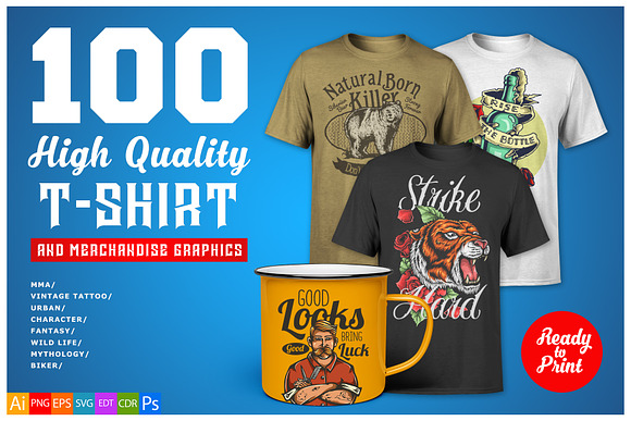 100 T-Shirt and Merchandise Graphics in Illustrations - product preview 5