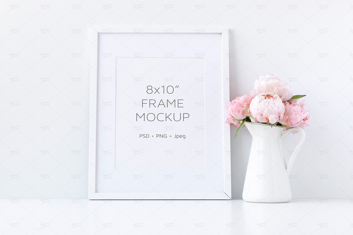 White Frame Mockup Floral, 8x10 in Print Mockups - product preview 8