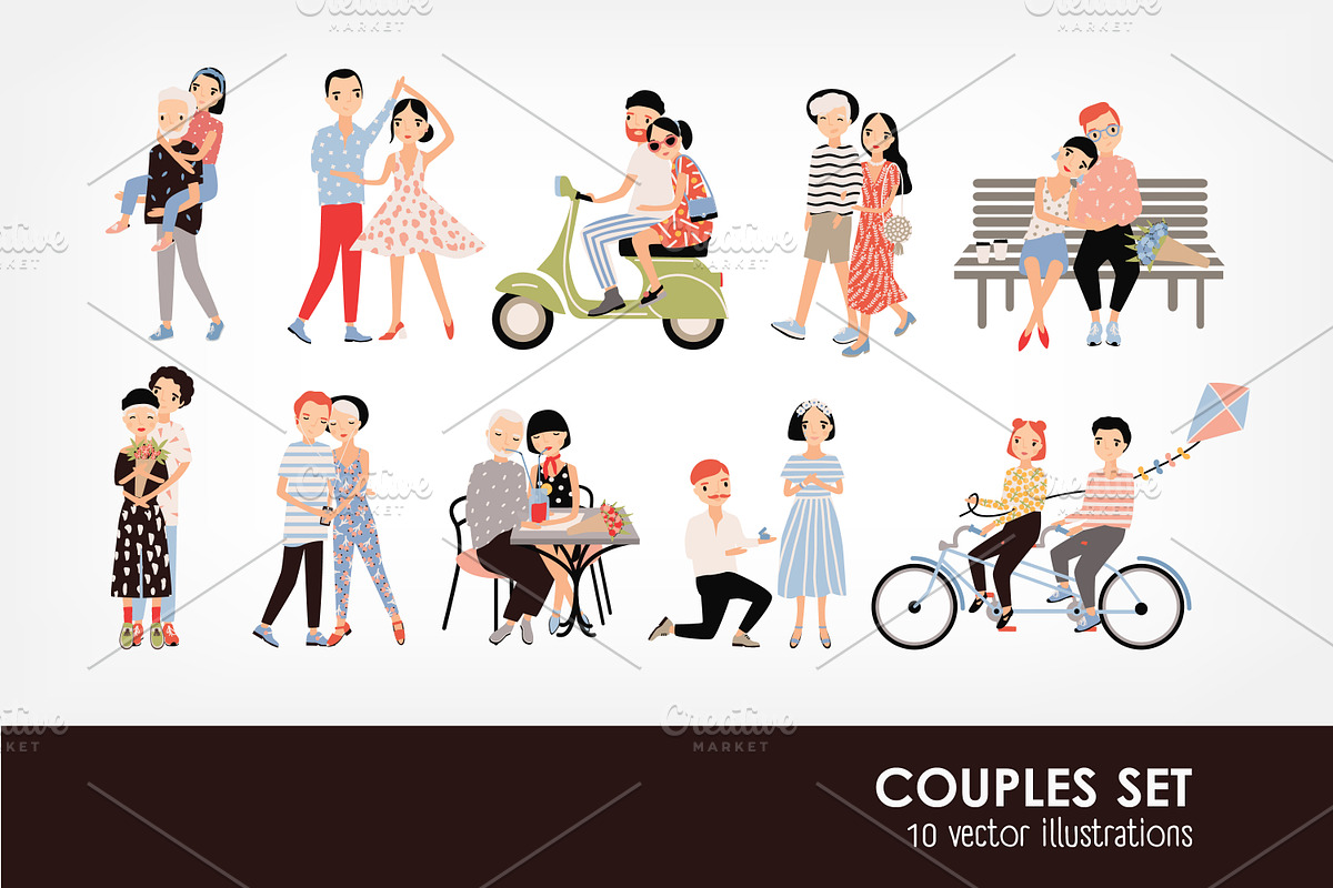Set of couple in love in Illustrations - product preview 8