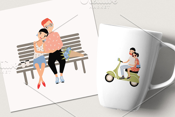 Set of couple in love in Illustrations - product preview 3