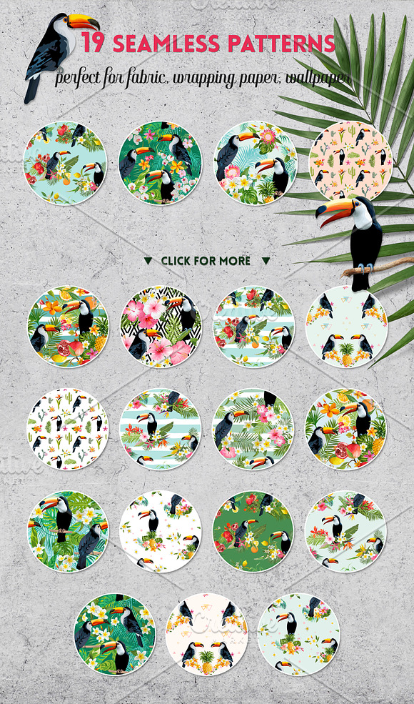 Watercolor Floral Design Set Toucans in Illustrations - product preview 4