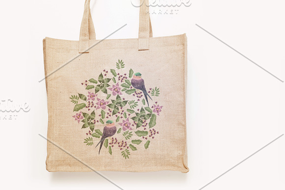 Embroidery design with birds,flowers in Illustrations - product preview 3