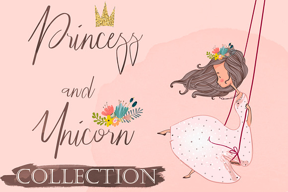 Pink Unicorn with Princess in Illustrations - product preview 2