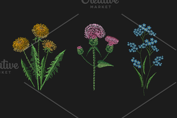Embroidered blooming wild flowers in Illustrations - product preview 1