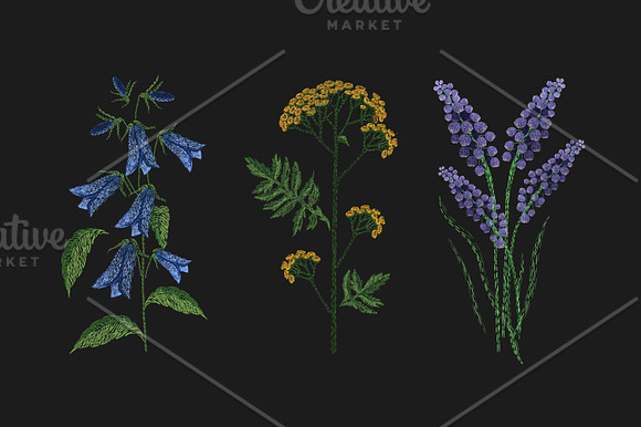 Embroidered blooming wild flowers in Illustrations - product preview 2