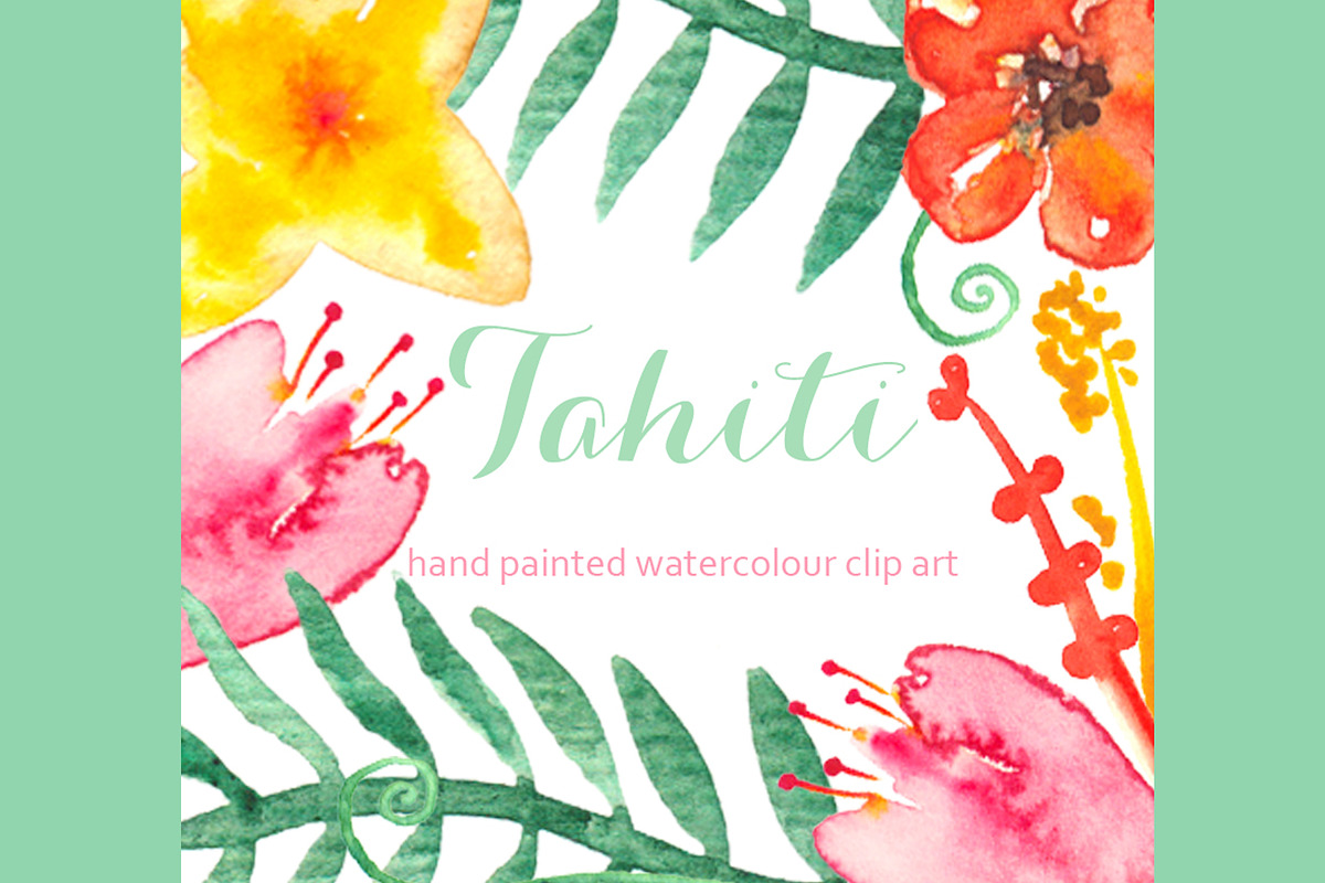 Tahiti set Watercolor Clip Art in Illustrations - product preview 8